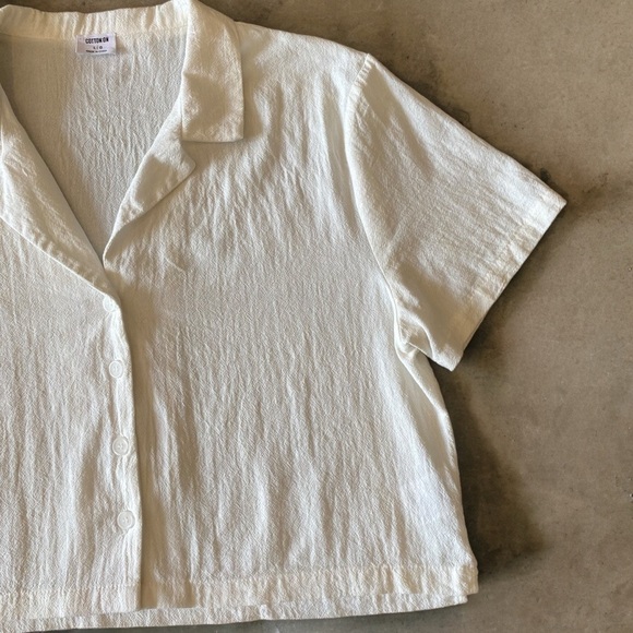 SOLD Short Sleeve Button Down Crop Top Linen Like Material - Picture 9 of 14